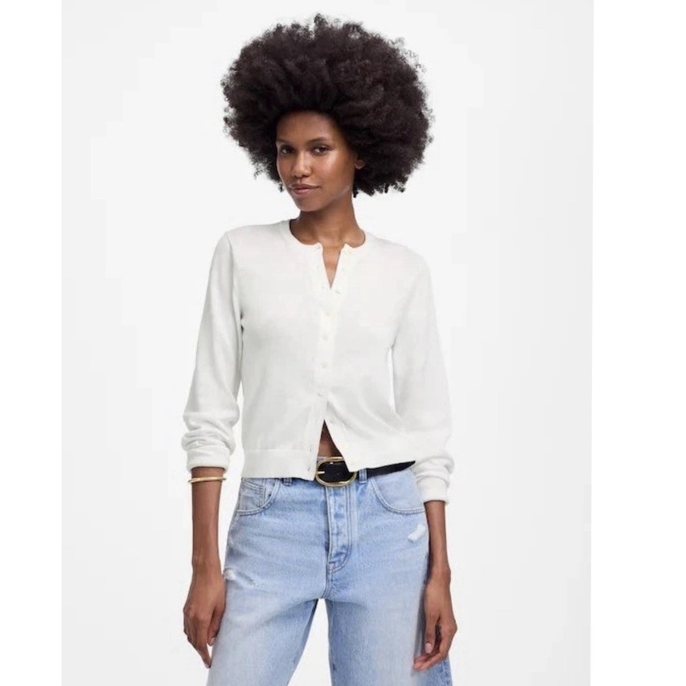 Madewell Button-Front Cardigan in 100% Cotton - White New - Picture 1 of 11